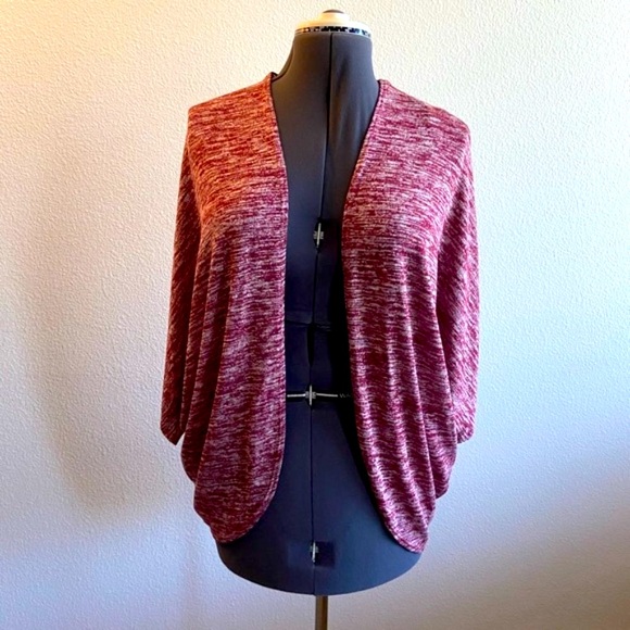 AZULES Wine Dolman Sleeve Soft Cashmere Feel Small Kimono Shrug Open Cardigan - Picture 2 of 7